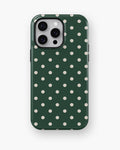 Forest Green Ivory Polka Dots MagSafe iPhone Tough Case - iPhone 11-16 Pro Max model view