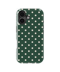 Forest Green Ivory Polka Dots MagSafe iPhone Tough Case - iPhone 16, 16 Plus and 17 model view