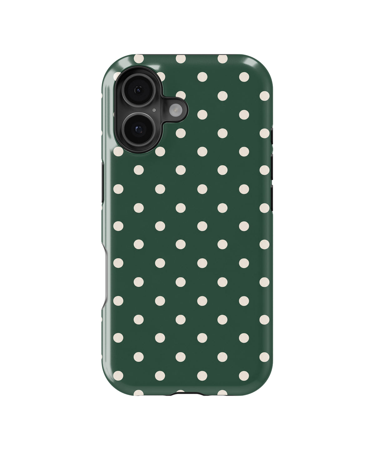 Forest Green Ivory Polka Dots MagSafe iPhone Tough Case - iPhone 16, 16 Plus and 17 model view