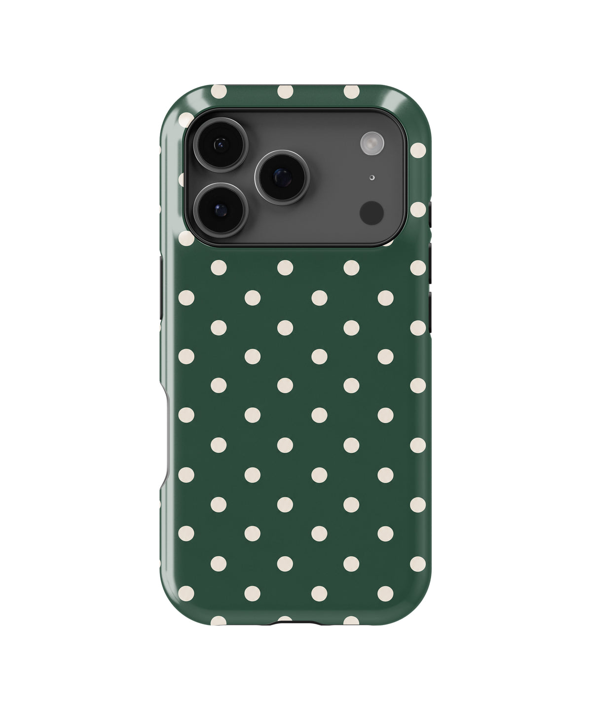 Forest Green Ivory Polka Dots MagSafe iPhone Tough Case - iPhone 17-18 Pro model view