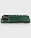 Forest Green Ivory Polka Dots MagSafe iPhone Tough Case - low side view