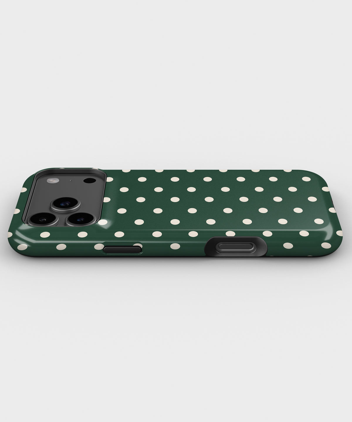 Forest Green Ivory Polka Dots MagSafe iPhone Tough Case - low side view
