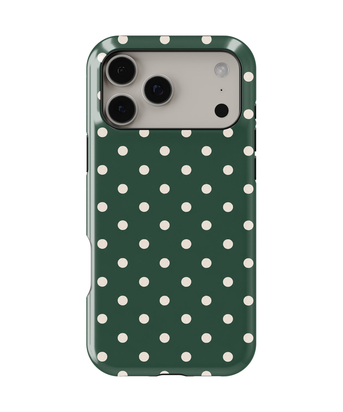 Forest Green Ivory Polka Dots MagSafe iPhone Tough Case - iPhone 17-18 Pro Max back view