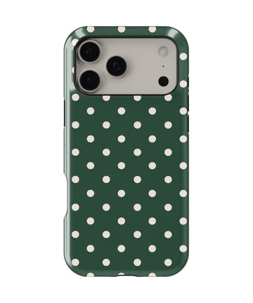 Forest Green Ivory Polka Dots MagSafe iPhone Tough Case - iPhone 17-18 Pro Max back view