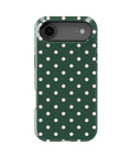 Forest Green Ivory Polka Dots MagSafe iPhone Tough Case - iPhone 17 Air model view