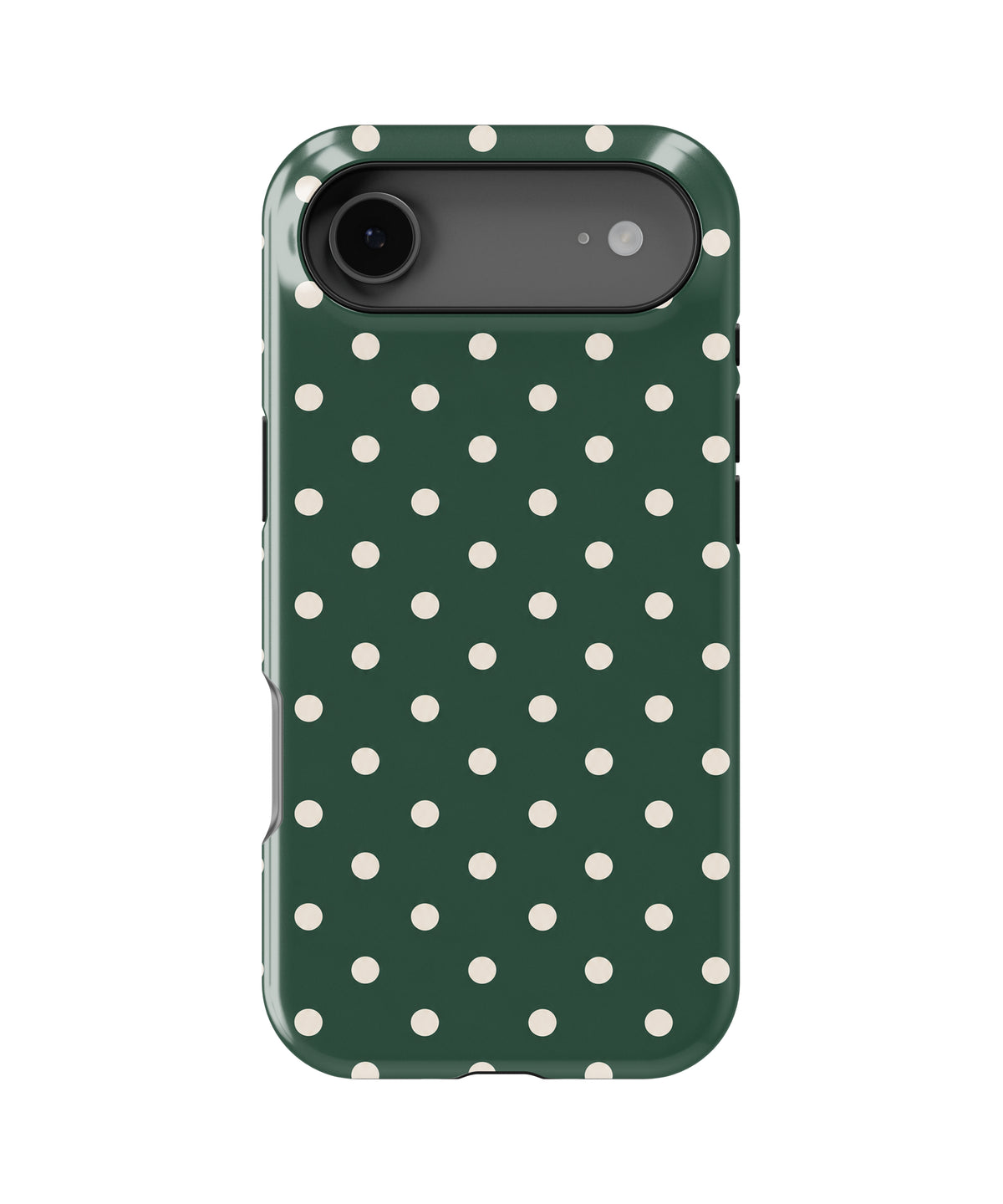 Forest Green Ivory Polka Dots MagSafe iPhone Tough Case - iPhone 17 Air model view