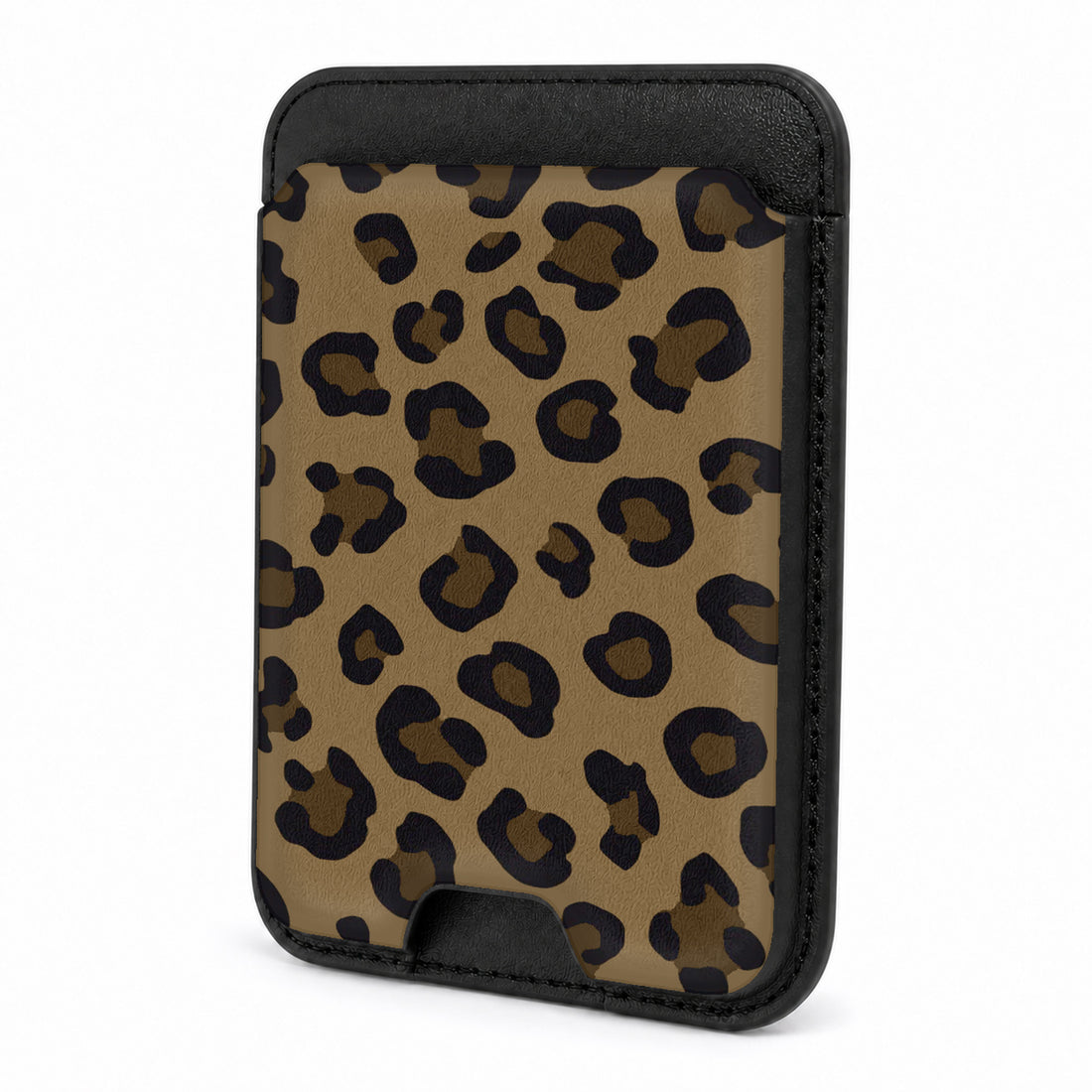 Front view of the Golden Leopard Print MagSafe card holder on a white background