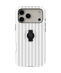 Gray Pinstripe MagSafe Loop iPhone Case with built-in finger loop closed