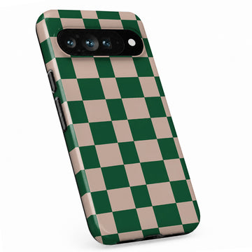 Green Cream Checkerboard Google Pixel case with repeating checkerboard blocks