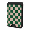 Front view of the Green Cream Checkerboard MagSafe card holder on a white background