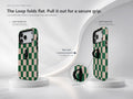Green Cream Checkerboard MagSafe Loop iPhone Case side view showing the built-in finger loop