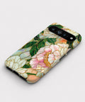 Green Peach Stained Glass Floral Google Pixel case front view