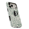 Green Toile Botanical MagSafe Loop iPhone case with built-in finger loop open