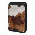 Front view of the Highland Cowhide Print MagSafe card holder on a white background