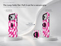 Hot Pink Wavy Checkerboard MagSafe Loop iPhone Case side view showing the built-in finger loop
