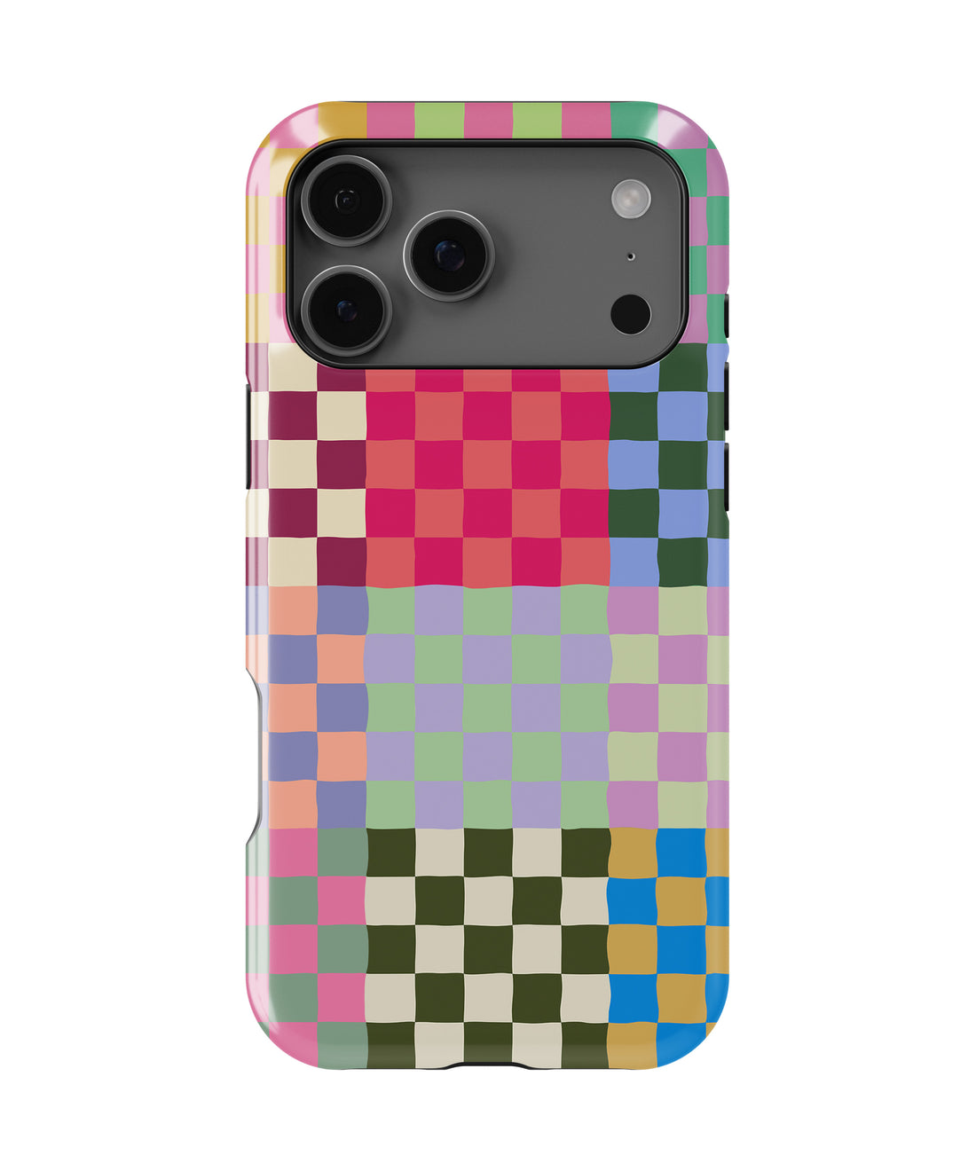 Vibrant Mosaic Check MagSafe iPhone Tough Case – Custom Name Option – product image 1