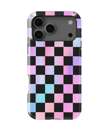 Neon Mirage Checkerboard MagSafe iPhone Tough Case – Custom Name Option – product image 1
