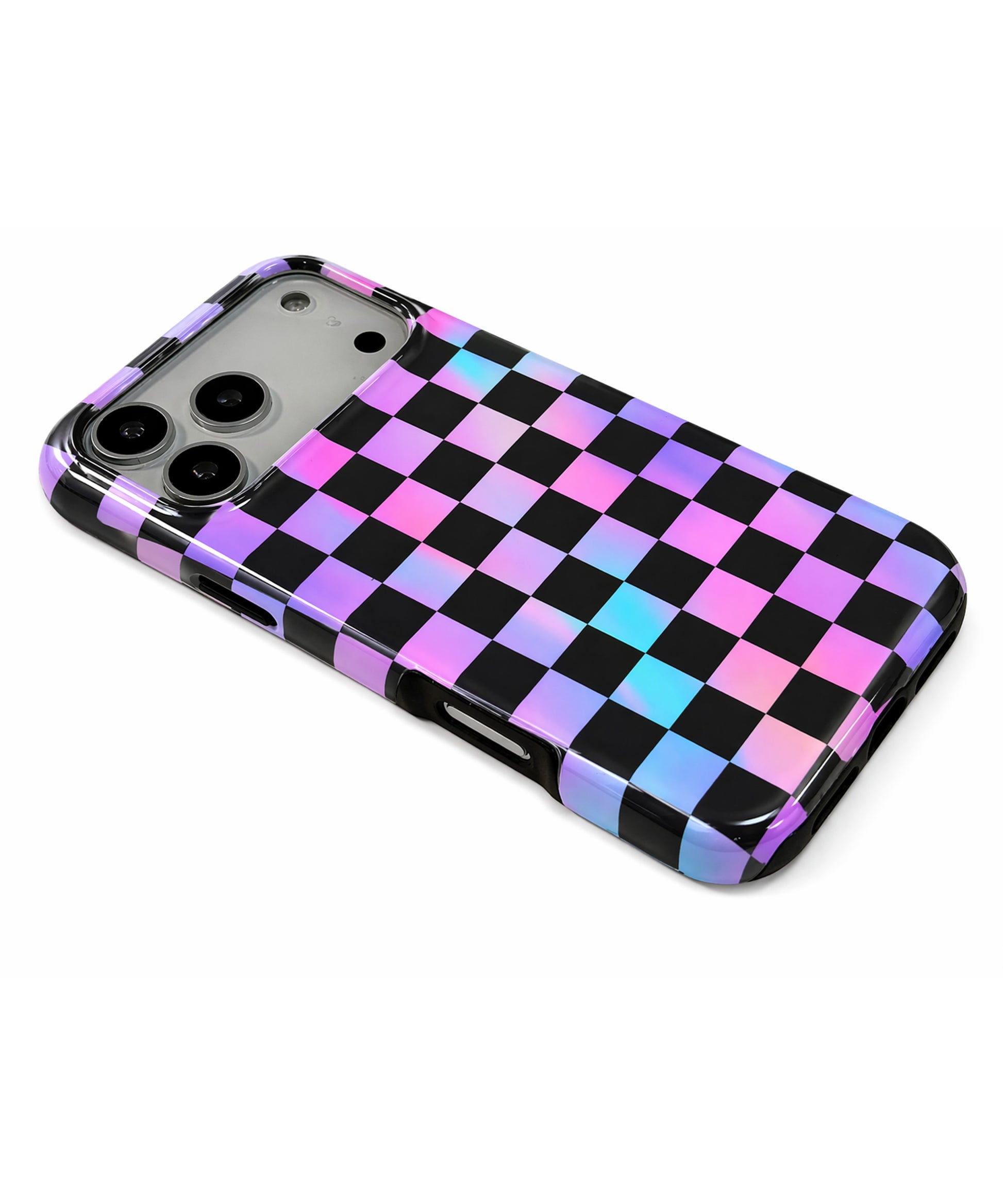 Neon Mirage Checkerboard MagSafe iPhone Tough Case – Custom Name Option – product image 2
