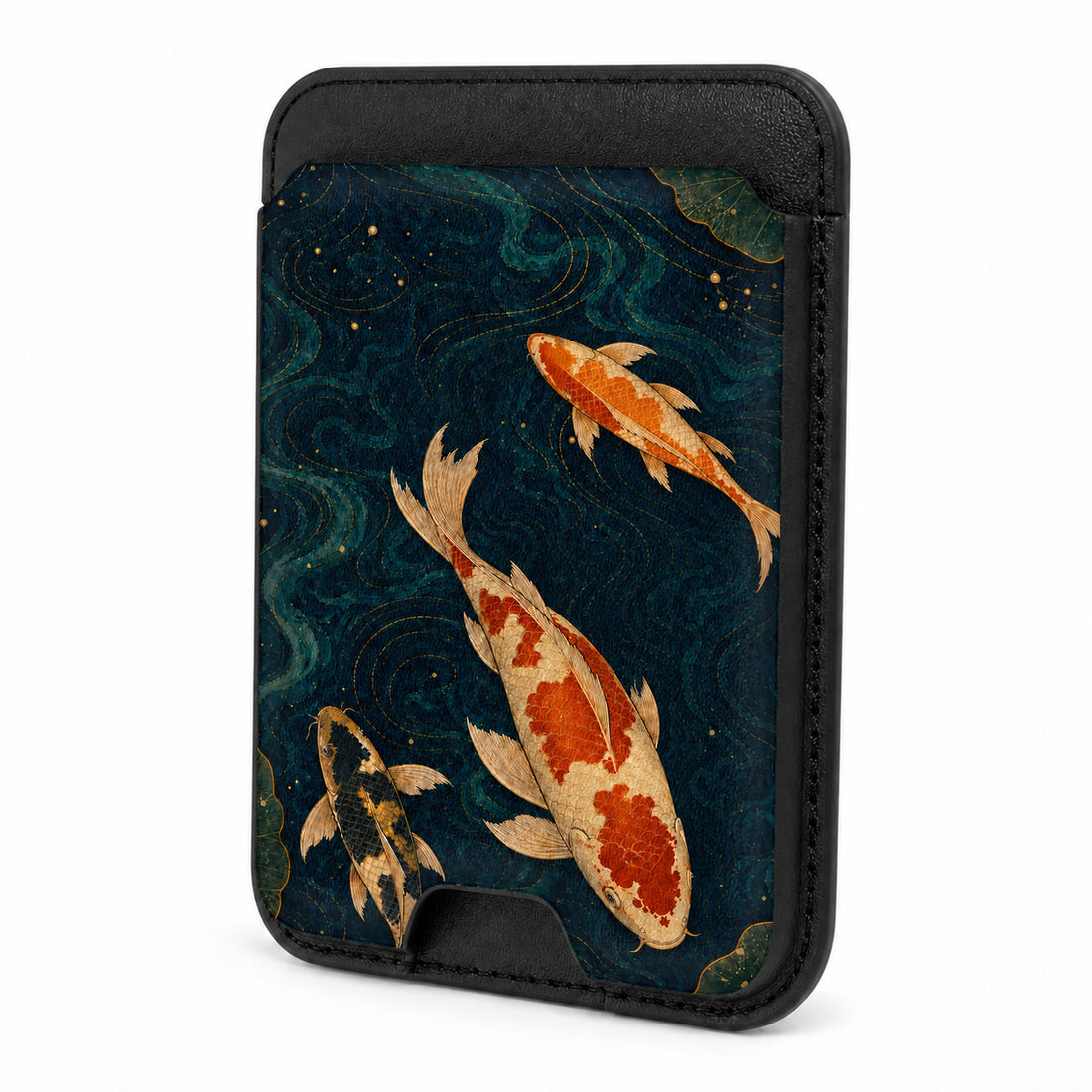Front view of the Japanese Koi Fish MagSafe card holder on a white background