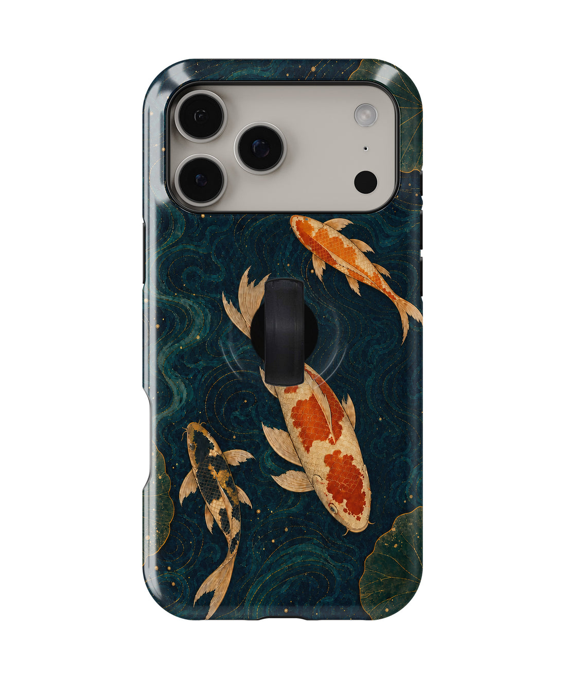 Japanese Koi Fish MagSafe Loop iPhone Case with built-in finger loop closed