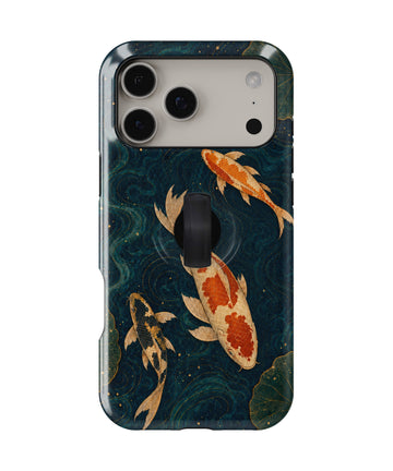 Japanese Koi Fish MagSafe Loop iPhone Case with built-in finger loop closed