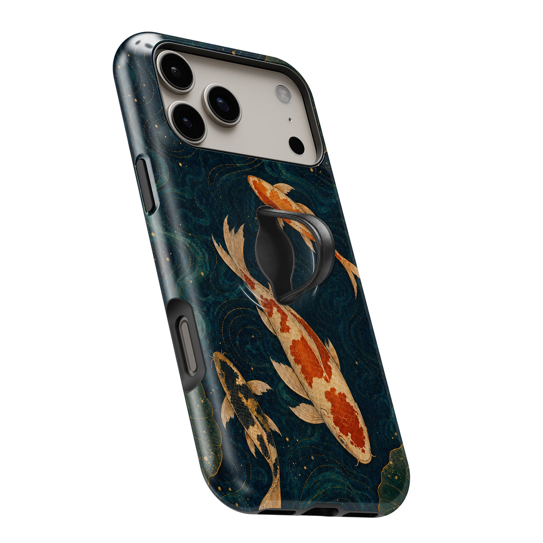 Japanese Koi Fish MagSafe Loop iPhone case with built-in finger loop open