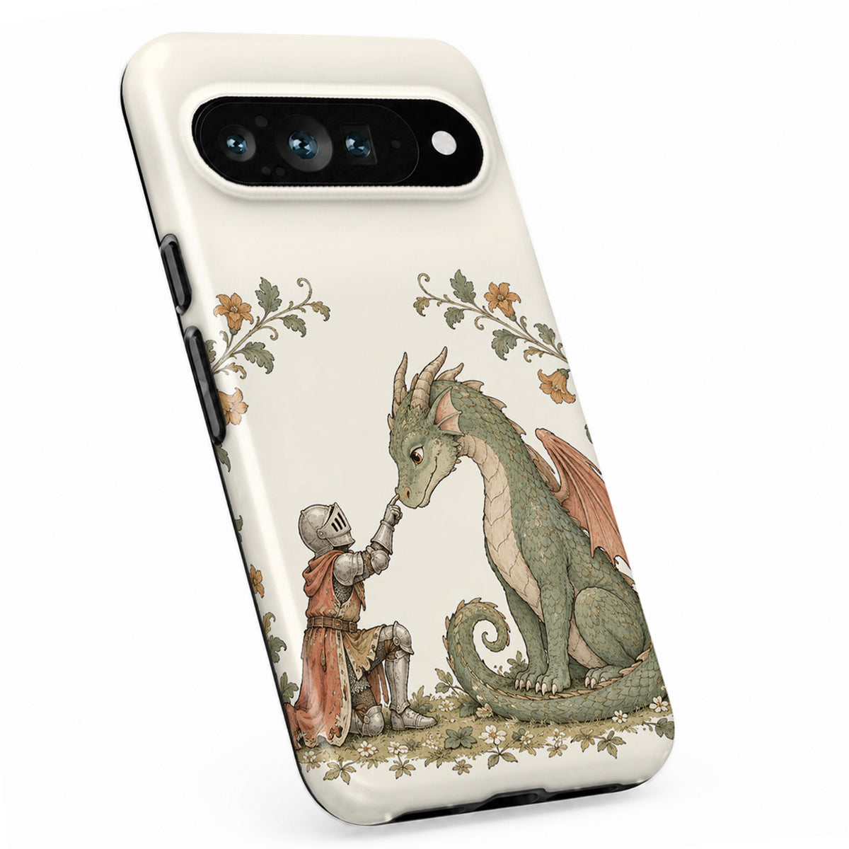 Knight and Friendly Dragon Google Pixel Case - standing angled view