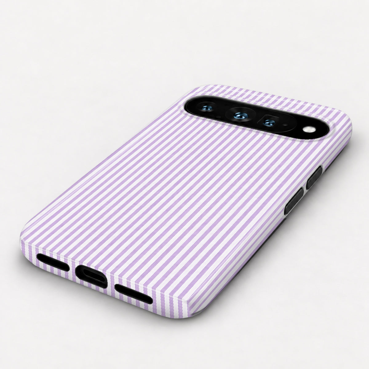 Lavender and White Pinstripe Google Pixel Case - angled bottom view