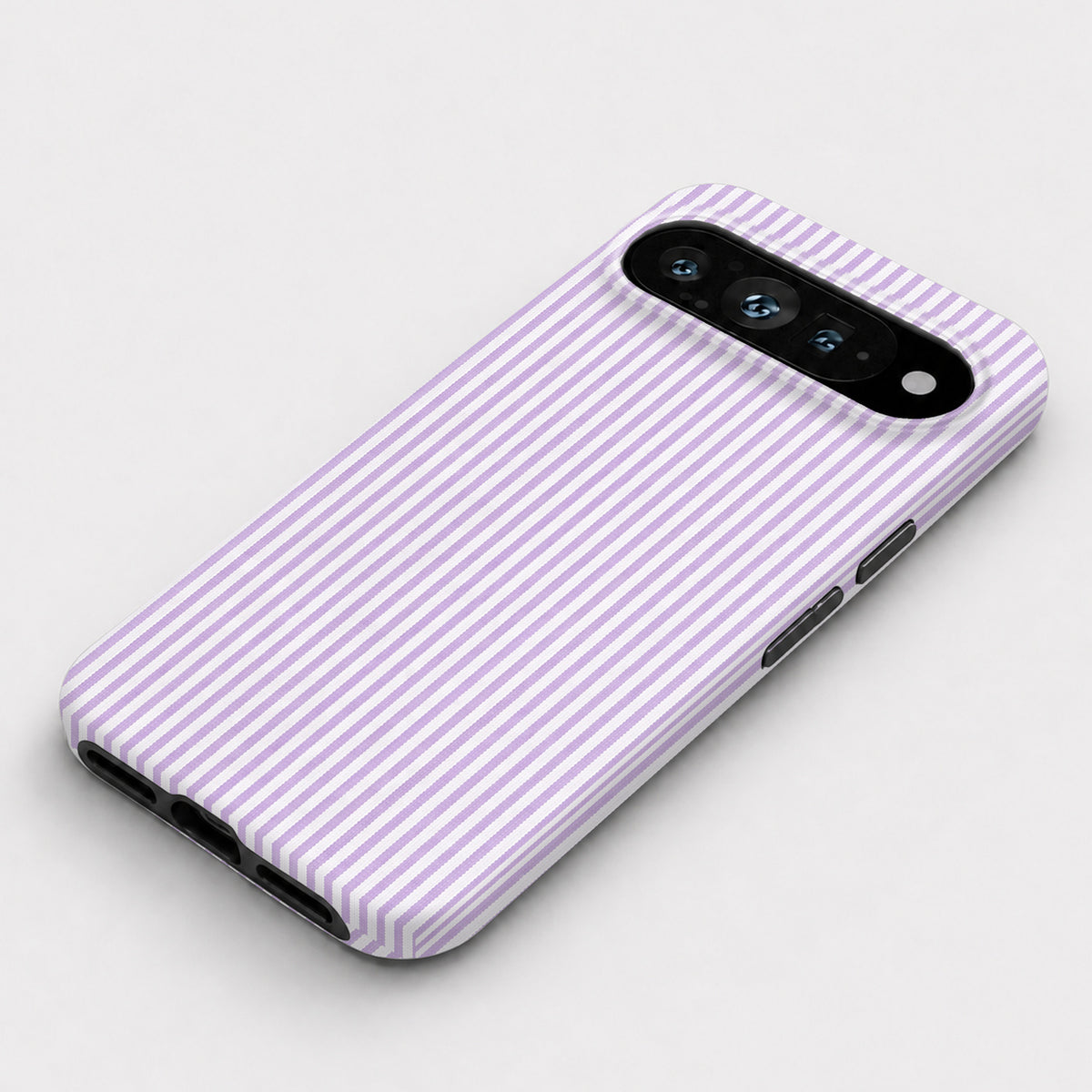 Lavender and White Pinstripe Google Pixel Case - flat angled view
