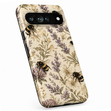 Lavender Bumblebee Botanical Google Pixel case with botanical flowers and leaves