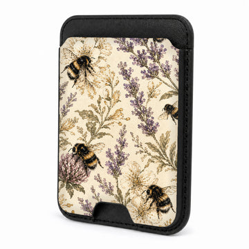 Front view of the Lavender Bumblebee Botanical MagSafe card holder on a white background