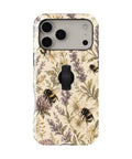 Lavender Bumblebee Botanical MagSafe Loop iPhone Case with built-in finger loop closed