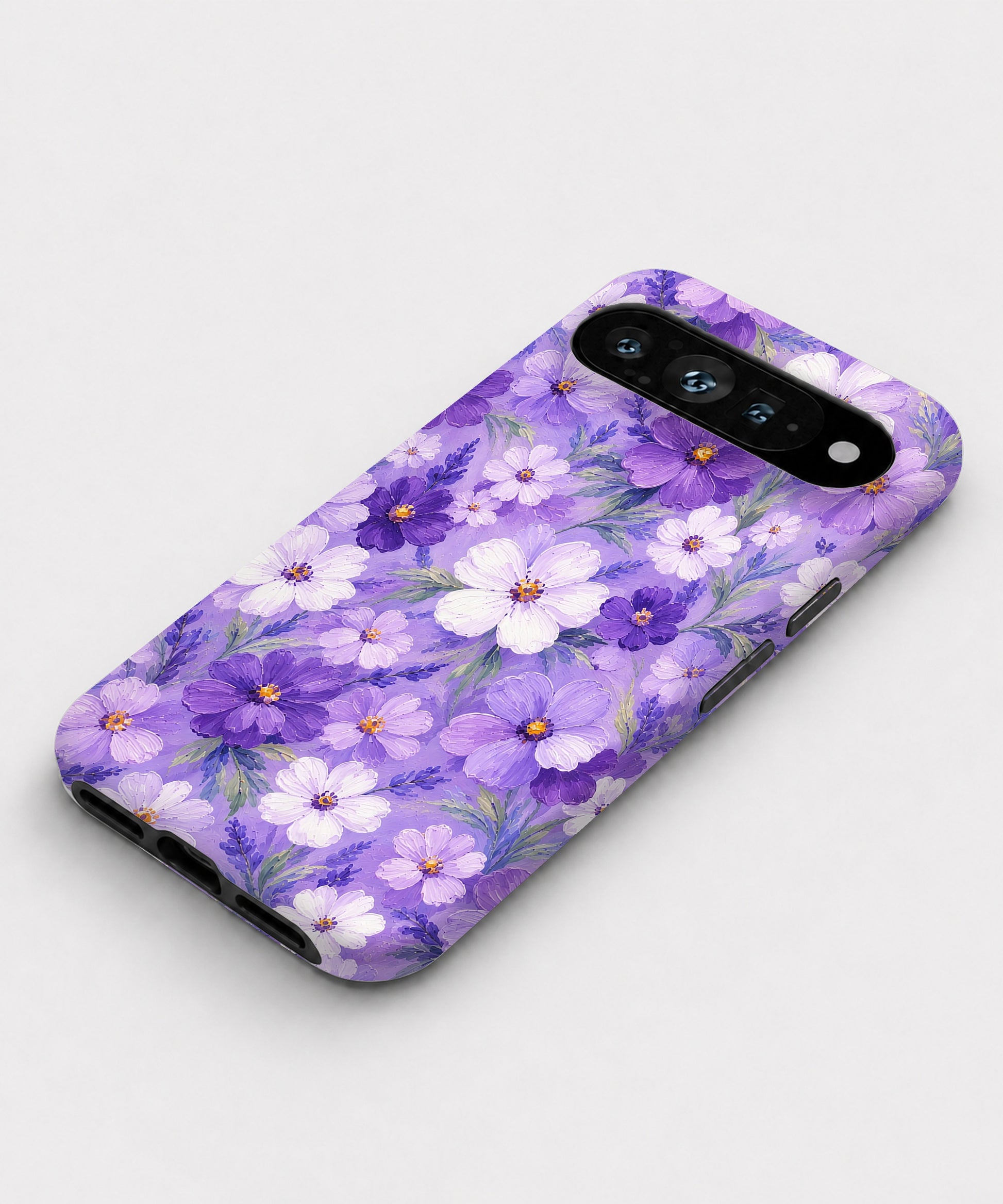 Lavender Daisy Floral Google Pixel case front view