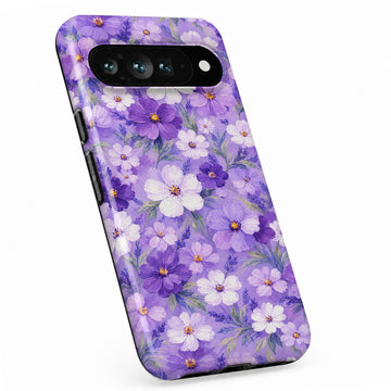 Lavender Daisy Floral Google Pixel case with botanical flowers and leaves