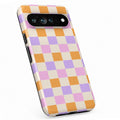 Lavender Peach Checkerboard Google Pixel case with repeating checkerboard blocks