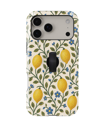 Lemon Botanical MagSafe Loop iPhone Case with built-in finger loop closed