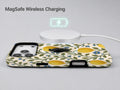 Lemon Botanical MagSafe Loop iPhone Case shown with a MagSafe-compatible wireless charger attached