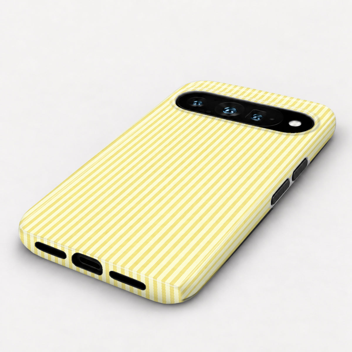 Lemon Yellow and White Pinstripe Google Pixel Case - angled bottom view