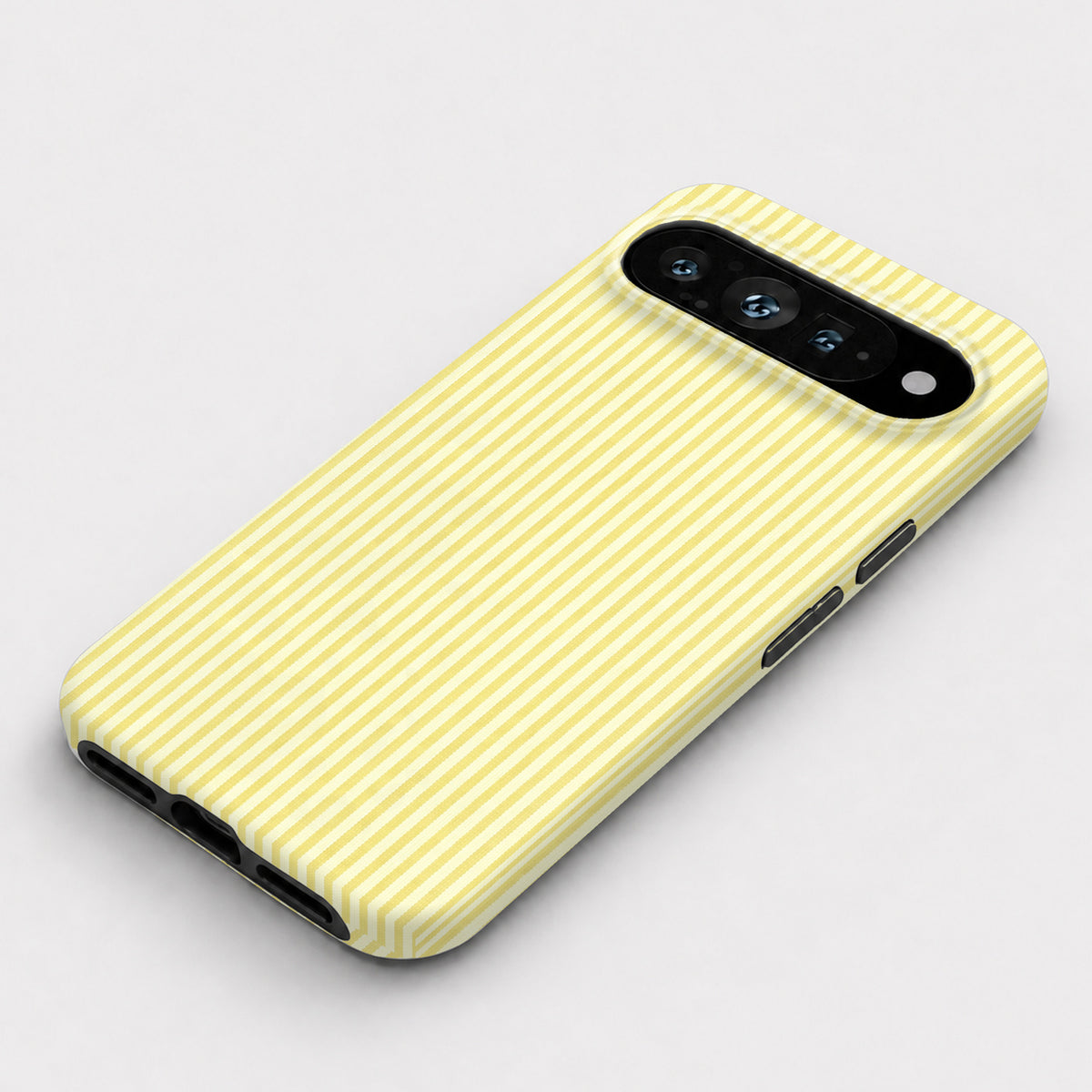 Lemon Yellow and White Pinstripe Google Pixel Case - flat angled view