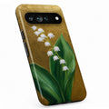 Lily of the Valley on Gold Google Pixel case with botanical flowers and leaves