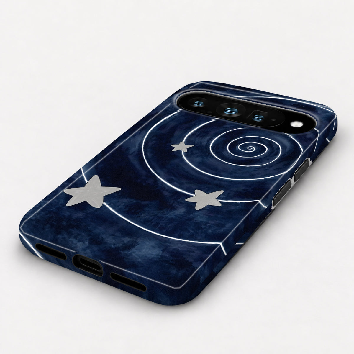 Midnight Blue Celestial Spiral Google Pixel Case - angled bottom view