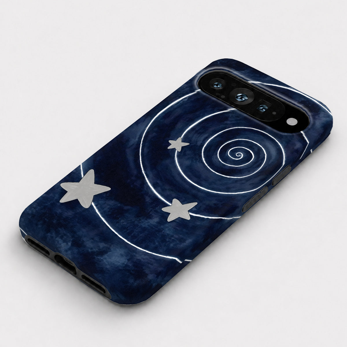 Midnight Blue Celestial Spiral Google Pixel Case - flat angled view