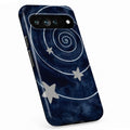 Midnight Blue Celestial Spiral Google Pixel Case - standing angled view
