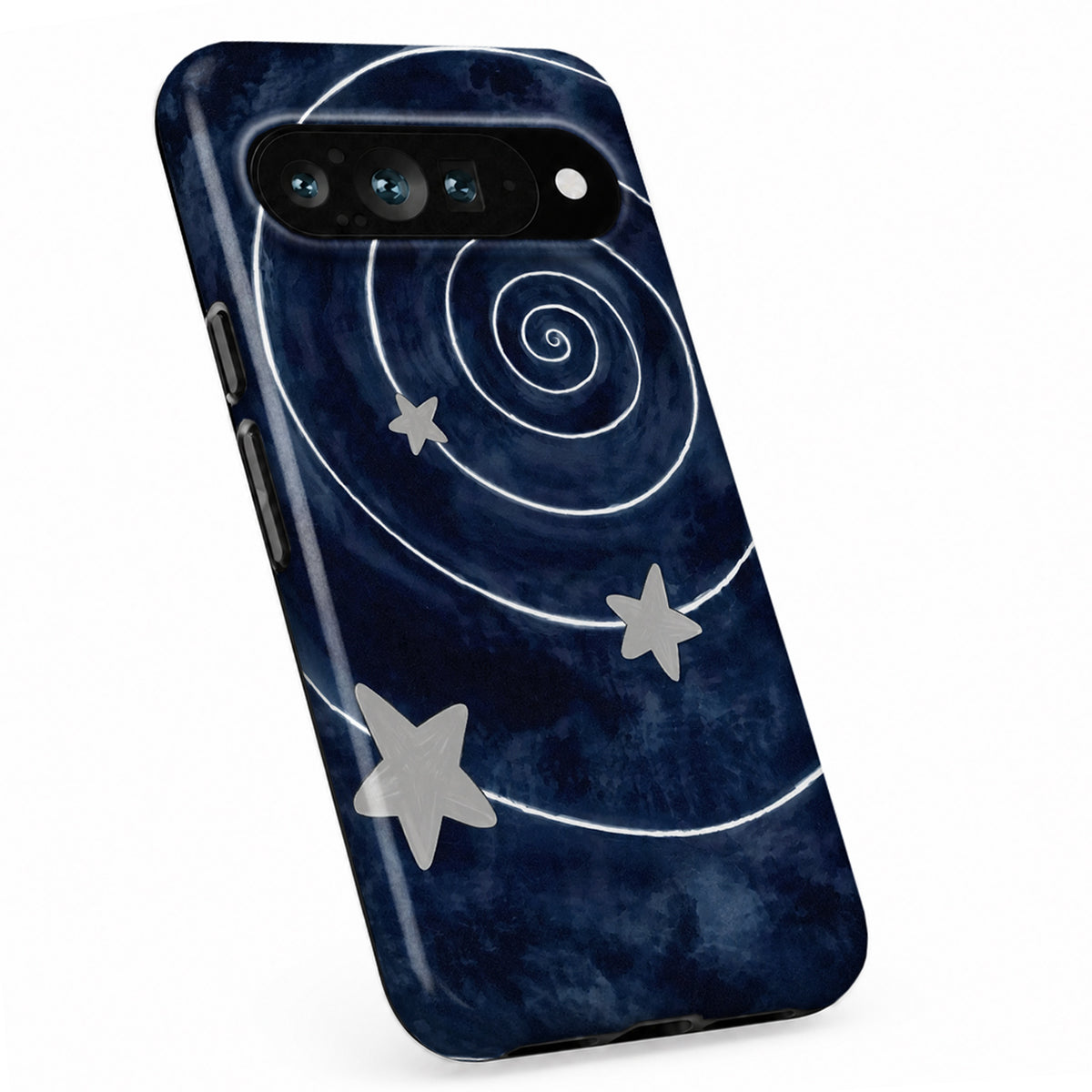 Midnight Blue Celestial Spiral Google Pixel Case - standing angled view