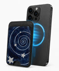 Midnight Blue Celestial Spiral MagSafe Card Holder, magnetic attachment to a compatible iPhone