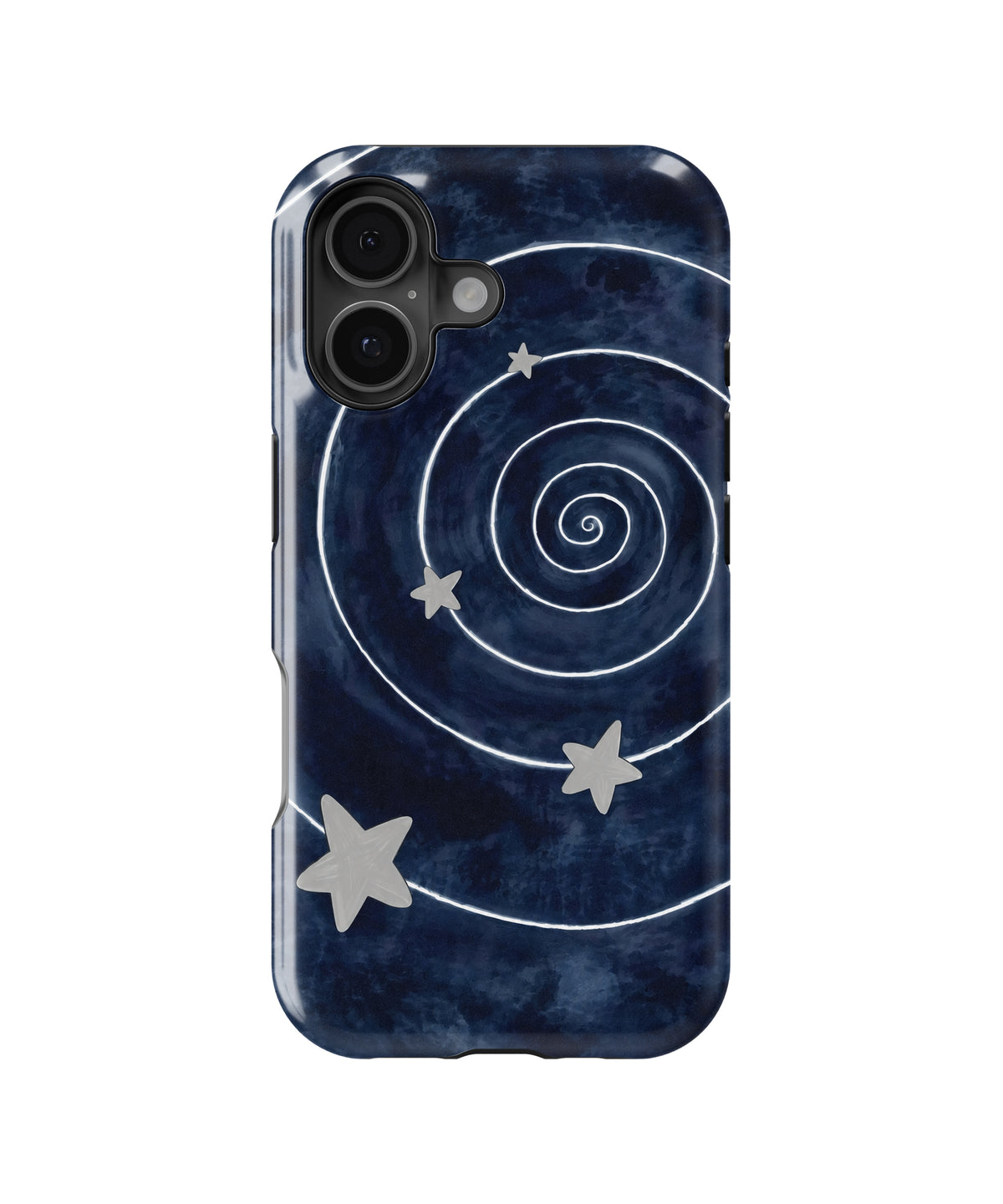 Midnight Blue Celestial Spiral MagSafe iPhone Tough Case, rear view, iPhone16+16Plus+17 model image group