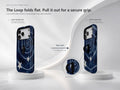Midnight Blue Celestial Spiral MagSafe Loop Case, finger loop folded and extended positions