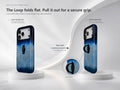 Midnight Navy Sky Blue Color Block MagSafe Loop iPhone Case side view showing the built-in finger loop