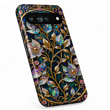 Midnight Ornate Jewel Floral Google Pixel case with botanical flowers and leaves