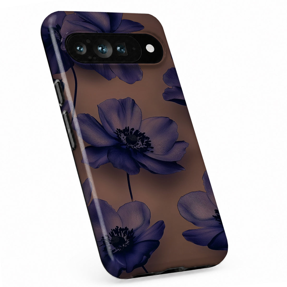 Midnight Purple Floral Google Pixel case with botanical flowers and leaves